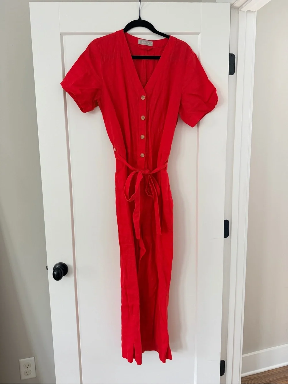 Everlane Red Short-Sleeve Belted Jumpsuit